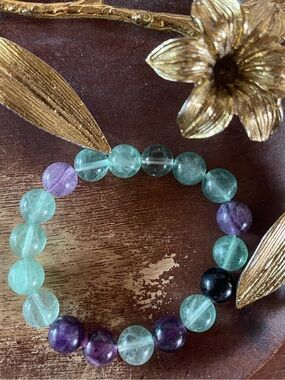 Fluorite & Amethyst Beaded Stretch Bracelet - Multicolor